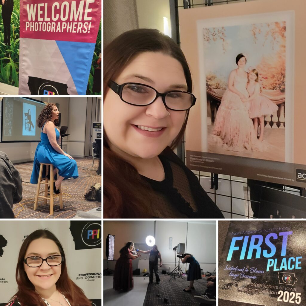 Collage featuring highlights from the PPI Winter Conference, including images of workshops, networking, and Tanya Brennan receiving the 1st Place Non-Masters Indoor Group award.